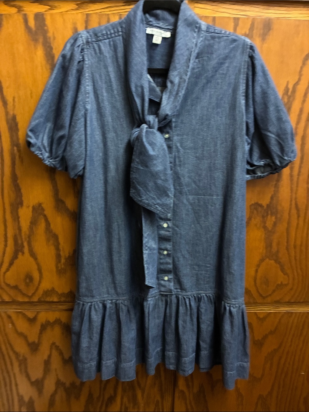 Women's Blue Tie-Neck Denim Casual Dress
